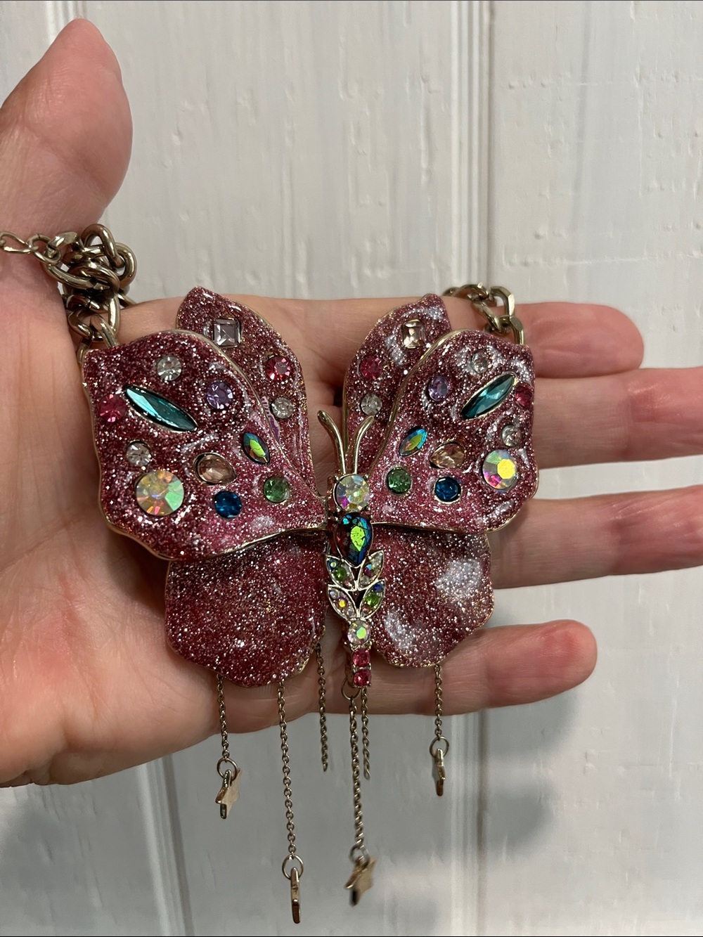 Pink Crystal Butterfly Statement Necklace - Betsey Johnson
